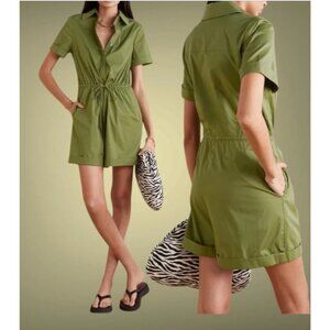 Staud Olive Green Short Sleeve Romper Size M 2 side pockets pre-love.